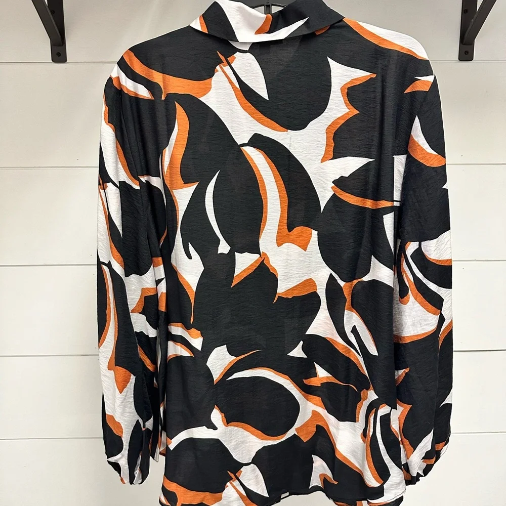 Chico's Bold Black, White, and Orange Button Down Shirt - Picture 2 of 4